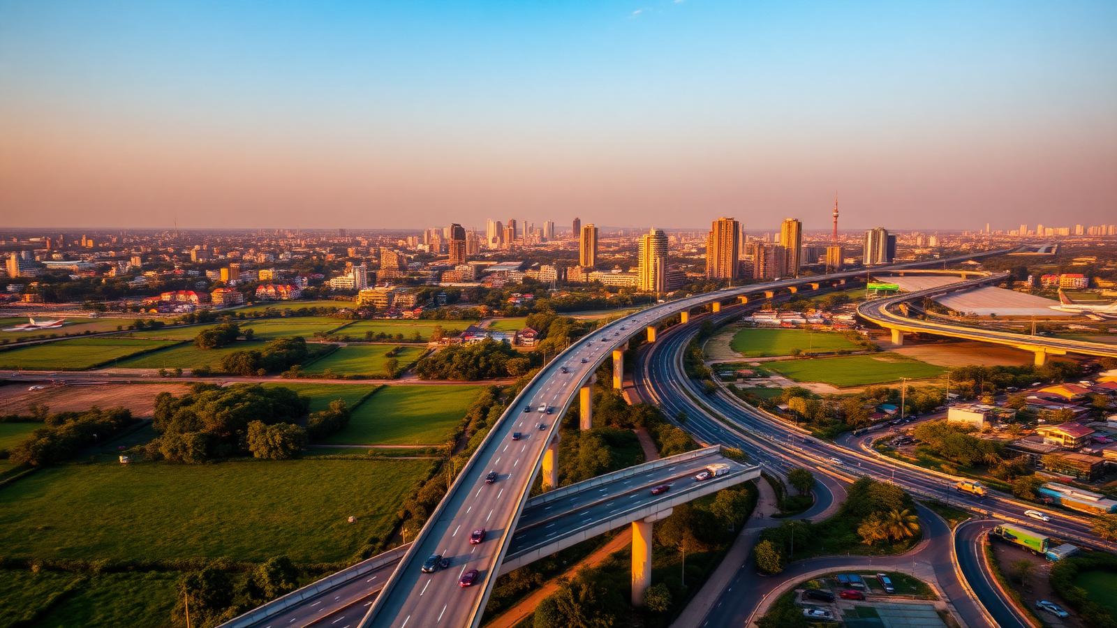 Nagpur skyline and highway corridor at golden hour
